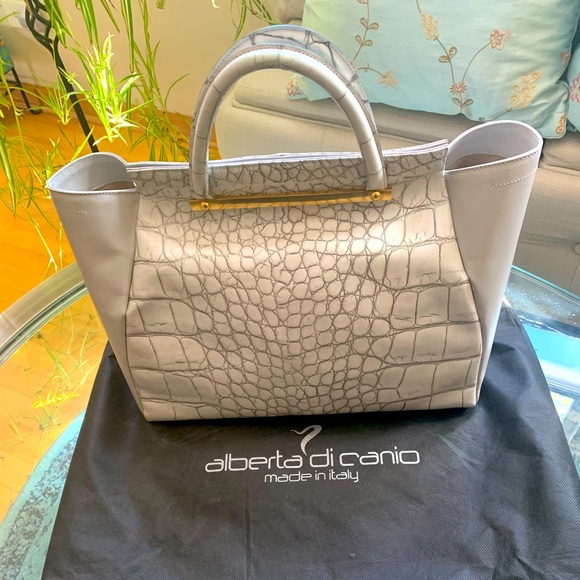 ✨Alberta Dicanio✨ Croc, Gray Italian Leather Handbag W/Dusk Bag - Picture 2 of 10